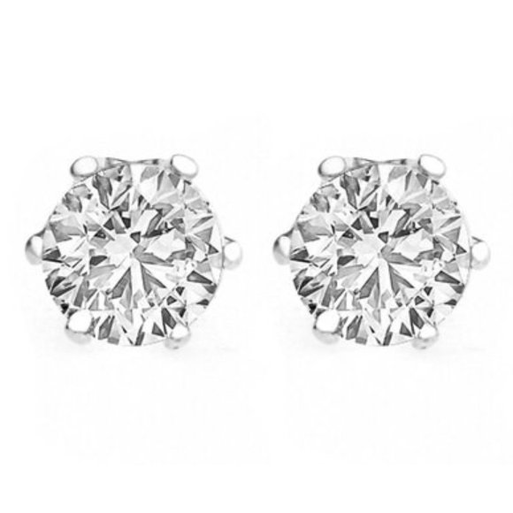 1 CTW Made with Swarovski Crystal Diamond Round Stud Earrings-4MM - Picture 1 of 5